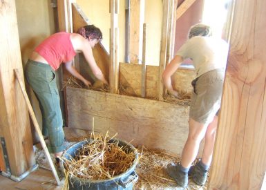 2008 – St Moreil (23) – Fanny et Jérôme – Christelle – Chantier enduits de finition terre + terre-paille 7