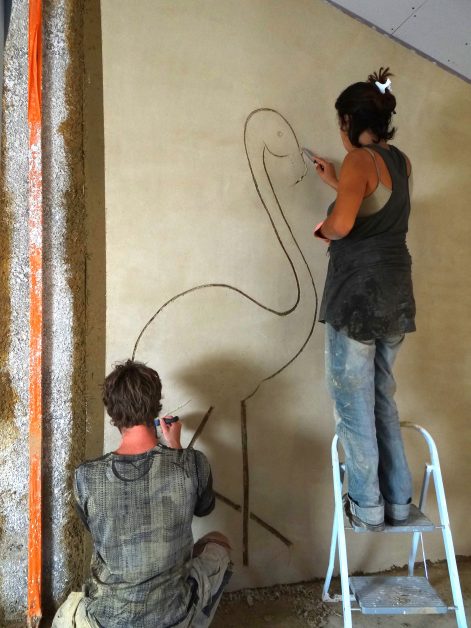 2017 – Peaugres (07) – Ophélie et Grégory – Stéphanie – Enduits terre en rénovation – 12